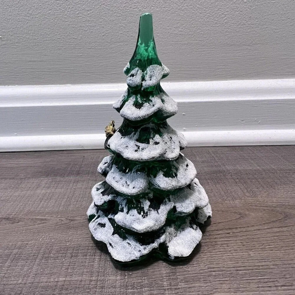 Fenton Art Glass Christmas Tree Figurine Green Frosted Gold Bird Set Of 3 VTG - Picture 8 of 14